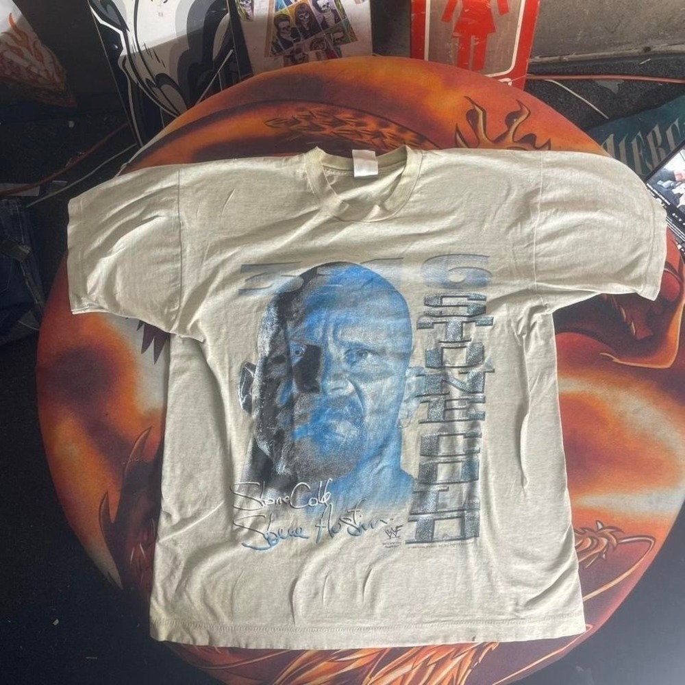 Stone Cold Steve Austin WWE Grey & Blue Vintage T-Shirt | Size L